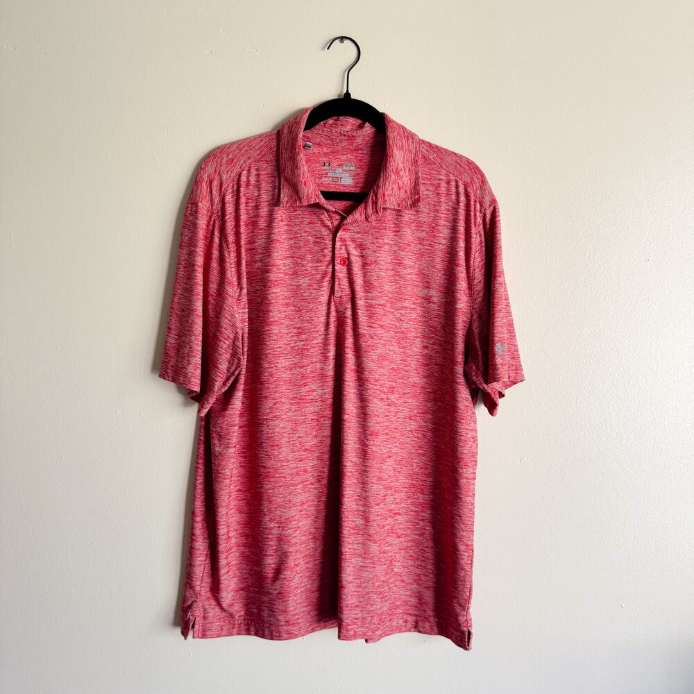 Under Armour Red Heathered Heat Gear Loose Fit Polo - Large